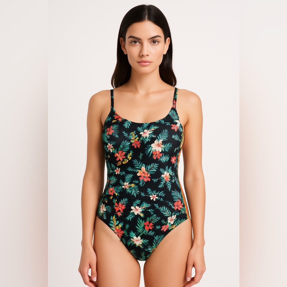 Emme Jordan Floral One‎ Piece Swimsuit Tummy Control Lined Colorful S